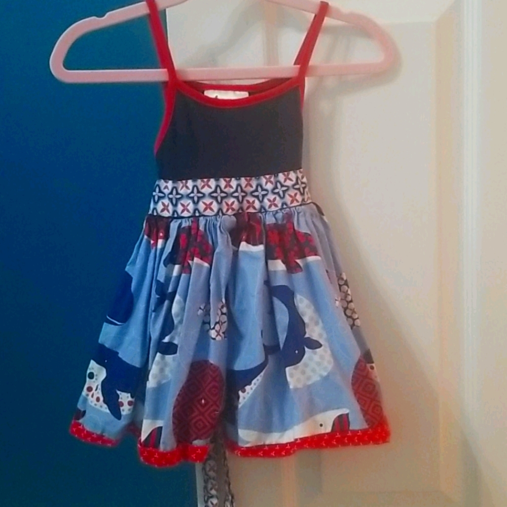 Smockingbird Size 2 Red White and Blue Whale Dress